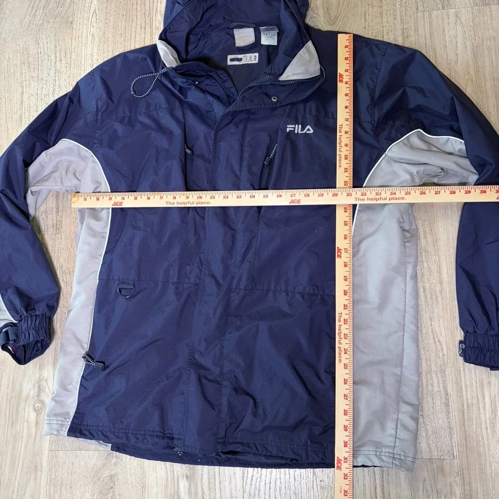FILA Blue‎ Gray Ski Snowboard Reflective Hooded Jacket Coat Men's XXL Vintage